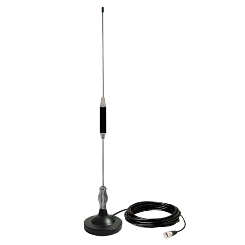 📶【Antenna CB Magnetica 27 MHz】: dotata di una base magnetica (Ø95 mm), bobina centrale, molla antiurto, cavo RG58 (5 m, 50 Ω), connettore UHF PL259, Compatibile con radio CB di diversi marchi. Ideale per auto da tetto.
