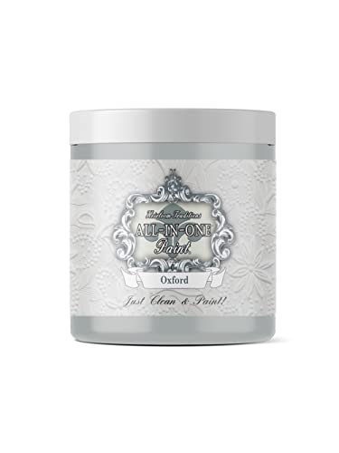 ALL-IN-ONE Paint, Oxford (Neutral Gray), 8 Fl Oz Sample. Durable cabinet and furniture paint. Built in primer and top coat, no sanding needed.