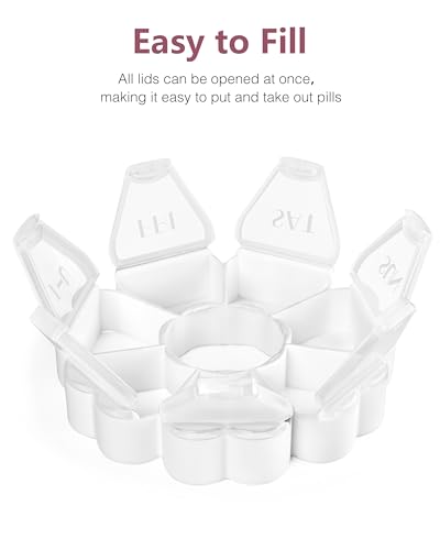 Image of MOLN HYMY Large Weekly Pill Box 7 Day, Cute Pill Case Organizer 1 time a Day, Floral Pill Container Once Daily, Pretty Medicine Dispenser for Vitamin /Fish Oil /Medication /Supplements (Clear White)