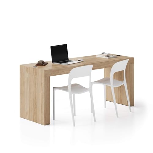 MOBILI FIVER, Escritorio Evolution 180x60, Madera Natural con Dos Patas y Cargador inalámbrico, Aglomerado y Melamina, Mesa Escritorio para Habitación, Oficina, Made In Italy