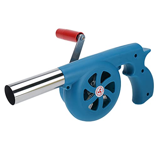 Finderomend Outdoor Cooking BBQ Fan, Hand Crank BBQ Fan Portable Barbeque Air Blower with Manual Handle Speed Control for Outdoor Barbecue Fire Bellow, Picnic Camping and Hiking(Blue)
