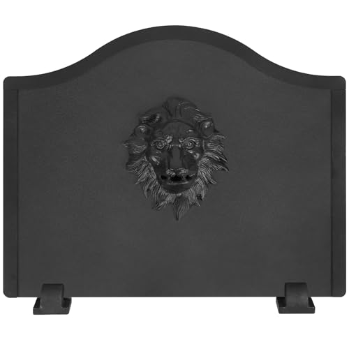 Permade Iron Fireback with Feet - Lion Heat Reflector, Heat-Resistant Material with Decorative Design for Fireplace Wall Protection (19.5inch)
