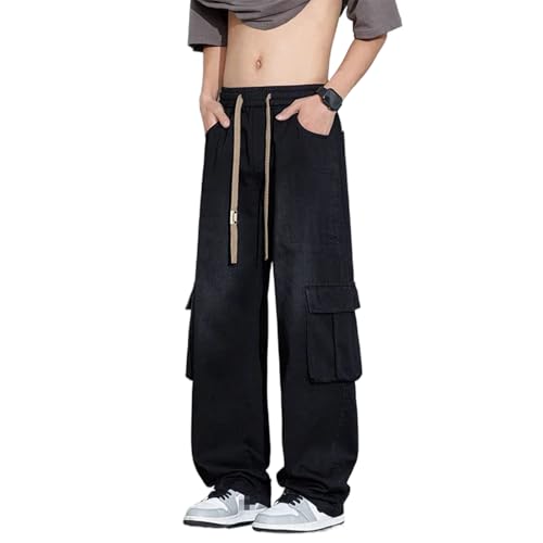 Large Size Jeans Men's Spring Fall Loose high Street Workwear Casual Straight Pants Wide Leg Pants