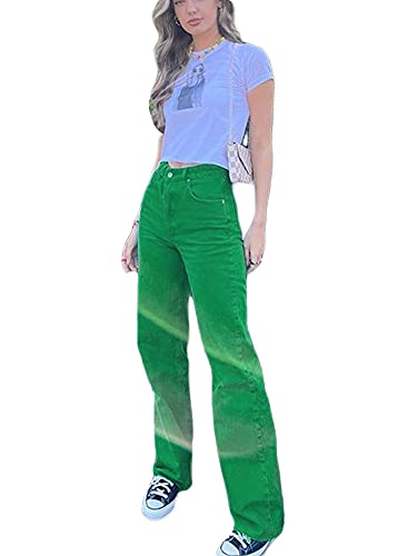 Argeousgor Y2K Jeans Baggy High Waist Denim Pants Solid Color Green Pink Teenage PantsFlared Pants Girls Streetwear3