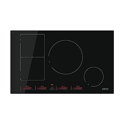 Edesa Placa de Inducción EIM-8430 R con 4 Zonas de cocción 9 Niveles de Potencia + Booster. Acabado en Cristal Negro