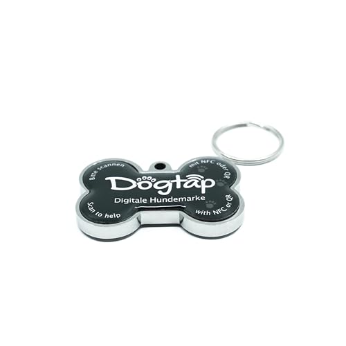 Dogtap Solid, digitale Hundemarke Knochen, mit NFC-Chip und QR Code für Kontaktdaten und Steckbrief, PVC, Metall, wasserfest, robust, 41,6 x 28,5 x 4,6 mm
