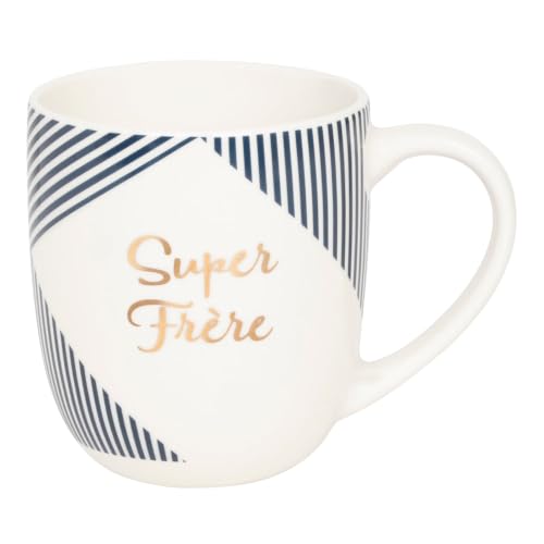 DRAEGER PARIS 1886 - Mug Céramique Blanc Bleu 320ml Super Frère - Idée Cadeau Originale Ado, Famille, Ami - Tasse à Café Design Chic Message Or - Mug...