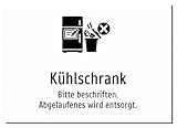 Kühlschrank - Bitte beschriften. Abgelaufenes wird entsorgt. – Aluminiumschild A4: 297x210mm – Mit Grafik und Text