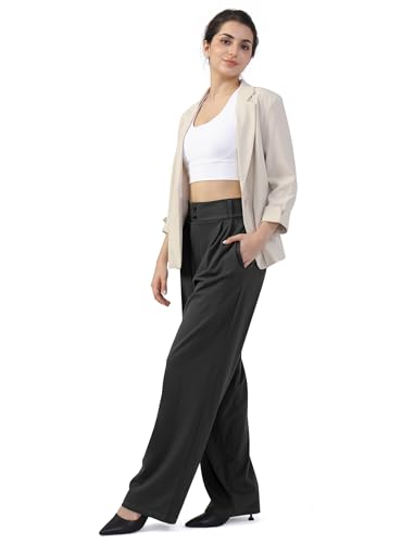 Womens Wide Leg Work Pants High Elastic Waist Casual Slacks Trousers Button Pleated Office Dress Business Pants3