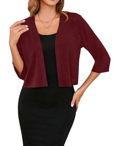 Image of Iandroiy Women's 3 /4 Sleeve Shrugs Lightweight Open Front Cropped Cardigan for Women