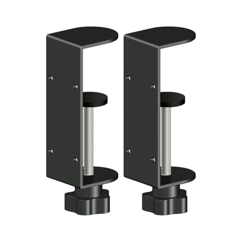 Jhanw 2-Pack 4 Inch Heavy Duty Black C-Clamps for Desk & Table 2.75-4 Inch Clamping Range 2 Mounting Holes Metal Workbench Clamps (4-IN)