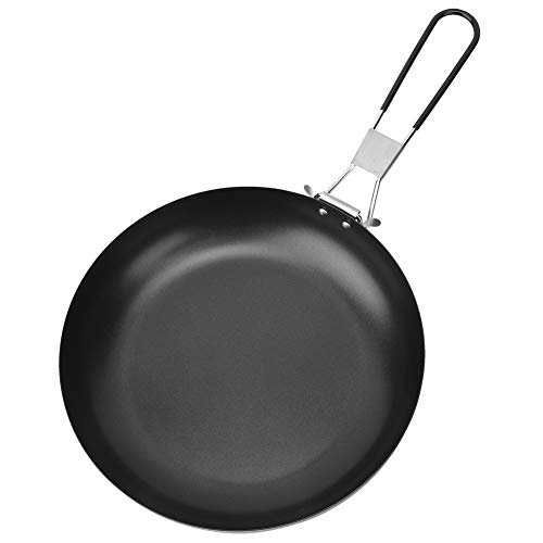Faltbare Camping Pfanne 24cm Tragbare Eisen Kochpfanne mit Klappgriff, Antihaft Kochen Geschirr für Backpacking Picknick Wandern
