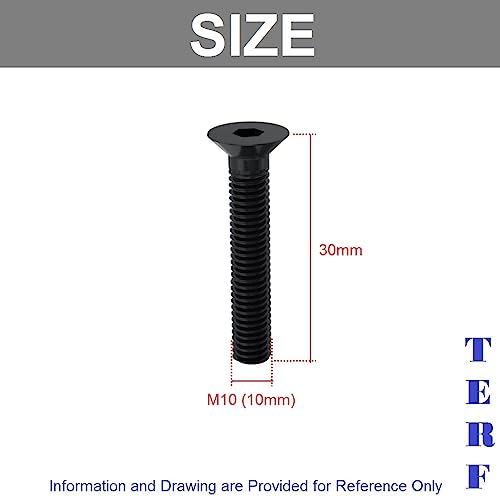 TERF® M10 X 30mm Hex Socket Countersunk Black Machine Screw M10 (10mm) X 30mm Allen Key Bolts Hexagonal Socket Countersunk Machine Screws - Image 3