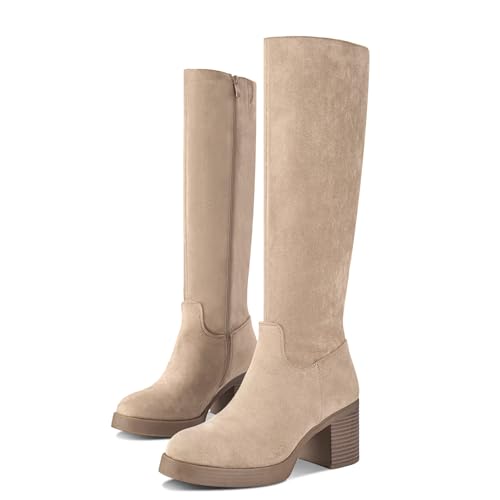 Image of Shoe'N Tale Platform Knee High Boots for Women Block Chunky Heel Round Toe Side Zipper Tall Boots