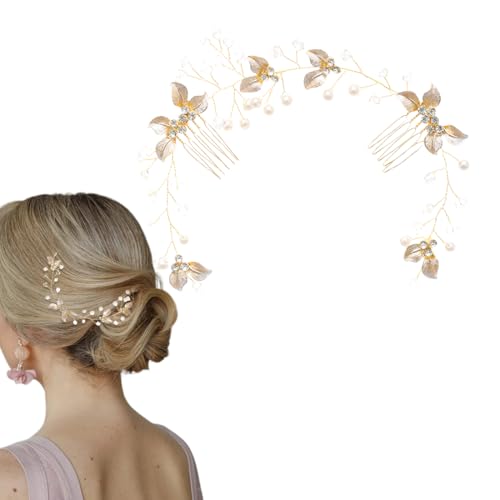 QEQSHQO Tocado de Novia con Hojas Doradas, Perlas y...