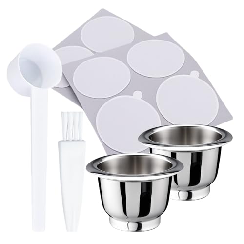 JavaNest Reusable Coffee Pod for Nespresso OriginalLine, Stainless Steel Refillable Coffee Pods (2 Pack+100 Lids+Brush+Spoon), Silver, 1 Count
