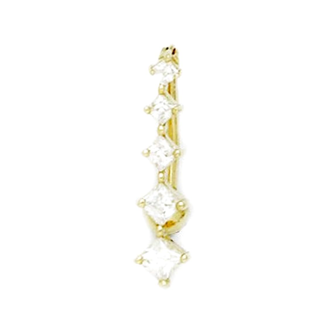 Bauchnabelring aus 14 Karat Gelbgold, Zirkonia, künstlicher Diamant, 14 Gauge, ausgefallener Mehrstein-Körperschmuck, Maße: 24 x 6 mm, Schmuckgeschenk für Frauen, Metall, Zirkonia