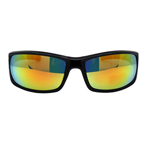 Locs Sunglasses Mens Black Wrap Rectangular Shades Mirror Lens UV 4002