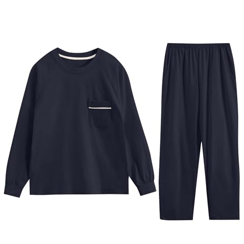 Xiaojmake Men's Pajamas Set 2 Piece Casual Lightweight Comfy Loose Fit Long Sleeve Wide Leg Sleepwear Home Wear Cozy Outfits4