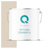 Q-COVER Vernice Ceramica 5L (circa 35m²) Colore Beige Chiaro Vernice per Pareti Interne Lavabile Classe 1 Colore Opaco Vernice per Soffitto Resistente Cucina Bagno Scale Ceramica Alta Coprenza