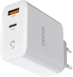 Geonav Carregador Universal SuperPower GaN Duo, 65W, 1 USB-A e 1 USB-C, tecnologias Quick Charge, Power Delivery, PPS*, CH65PDQC, Branco