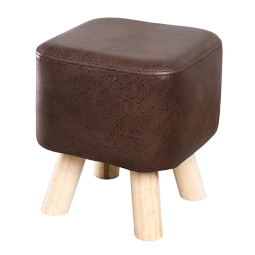 Reposapiés otomano cuadrado con 4 patas de madera, tapizado, para sala de estar o dormitorio, mesa de centro, banco bajo, pequeño cubo de piel sintética (marrón grande) (marrón 1 cm de profundida