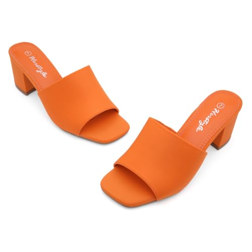 Image of Herstyle Square Open Toe Heeled Sandals for Women 2.5 Inch Low Block Chunky Heel Sandals Slip-On Mules Comfortable Dress Shoes for Party Wedding Office