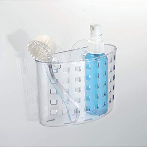 InterDesign Basic panier de douche, valet de douche en plastique sans perçage avec ventouses, transparent
