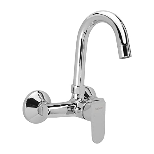 Image of Hindware Italian Collection F340027CP Elegance Hot and Cold Sink Mixer with Swivel Spout (Wall Mounted), Brass with Chrome Finish