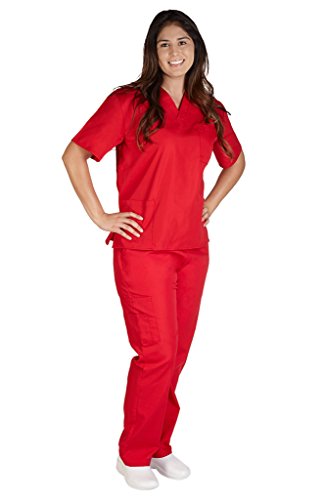 M&M SCRUBS Women Scrub Set Medical Scrub Top and Pants XXXL Red
