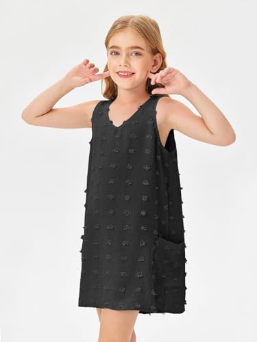 Image of Batermoon Girls Swim Cover Up V Neck Swiss Polka Dot Summer Beach Dress | Kids Cover-Ups, Sleeveless Vacation Swimwuits, Boho Cute Dresses with Pockets 4-14 Years