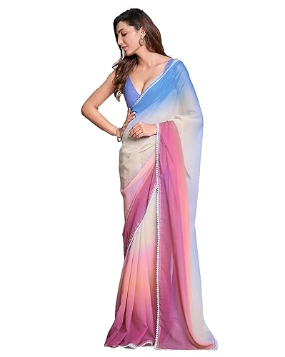Image of Avantika Fashion Women's Amazing Plain Georgette Saree With Blouse Piece