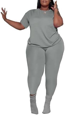 PINSV Women's Plus Size 2 Piece Outfits Tracksuits Short Sleeve T...