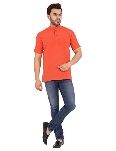 Image of LATEST CHIKAN Men's Cotton Regular Striped Short Kurta Half Sleeves - NP-SK-PNT