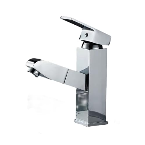 NSTVVEE Waschtischarmatur fürs Badezimmer, ausziehbarer Wasserhahn aus Messing, Waschbecken, Waschbecken, schwarzes Waschbecken, Warm- und Kaltwasserhahn, Schwarz, 3. Generation (Silber, 1