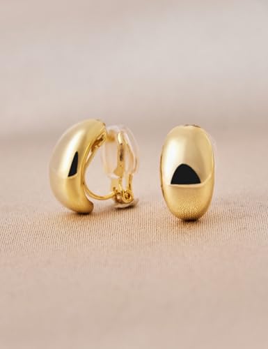 FAN&LOUIS Clip On Earrings,Gold Silver Chunky Gold Small Huggie Hoops Clip-On Earrings for Women Trendy Non-Pierced Ears Lightweight Teen 20264