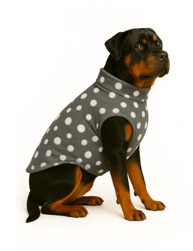 Image of The Pets Company Dog Winter Coat Jacket, Clothes, Windproof, Light Weight, Washable, Ultra Warm Thick Fleece Lined Dog Vest for Cold Weather Protection, (Polka Grey Cherry, X-Large - 28 Inch)