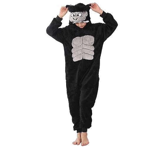 WAFUNNE Costume grenouillère animal pour enfants, garçons, filles, femmes, hommes, cosplay, Halloween, Pâques, motif gorille noir, taille L (15 à 16 ans)