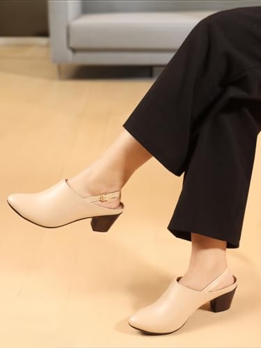 Image of Carlton London Women Comfortable Block Heel Round Toe Fashion Mule Shoes with Backstrap for Office, Casual and Formal Use