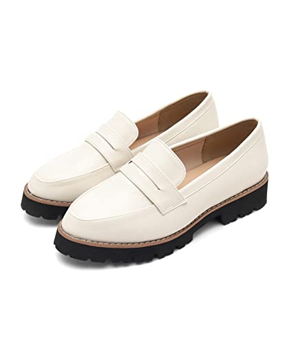 [セスト] masyugirl (マシュガール) 4E幅広 厚底 ローファー レディース 25.5cm アイボリー mg4006-4e-IV-255