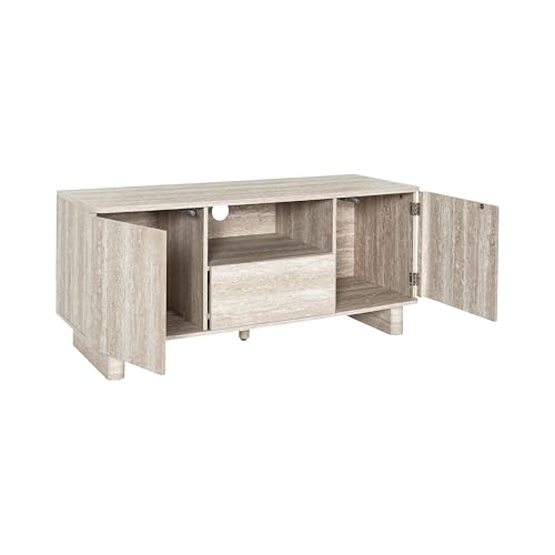HOME DECO FACTORY - HD7777 - Szafka RTV Pietra z Zamkniętym Schowkiem i Centralną Niszą - Elegancki Design z Drewna MDF - Idealna do Sprzętu Multimedialnego - Biały Beż - Rozmiar Standardowy