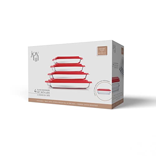 Joyful By Joyjolt 8Pc Glass Bakeware Set. 4X Baking Pan Dishes And 4X Baking Dish Lids For Kitchen Storage, Deep Baking Sheet, Oven Tray, Rectangle Casserole Dish, Lasagna Pans, Cake Baking Sheets #TOP7