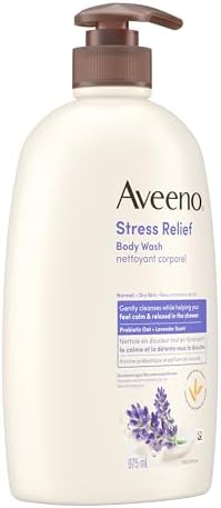 Aveeno Stress Relief Body Wash, Lavender Scent with Nourishing Prebiotic Oat, Sensitive Skin Body Wash for Normal to Dry Skin, Paraben-, Dye-, and Soap-Free, Value Size 975 mL - 4