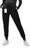Peelz Kira Fashion 4-Pocket Jogger Scrub Pants for Women - Elastic Waistband, Soft Women's Scrubs, Slim Fit, Black, X-Small, Petite