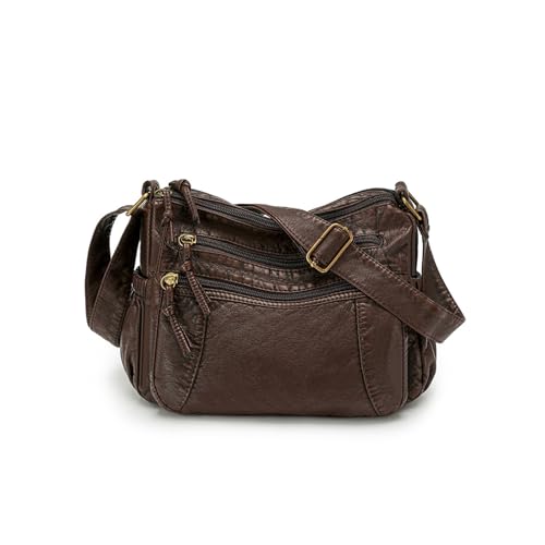 CORIOS Bolsa tiracolo retrô feminina de couro sintético bolsa carteiro de ombro com vários bolsos bolsa Hobo, Café, Large, Retrô