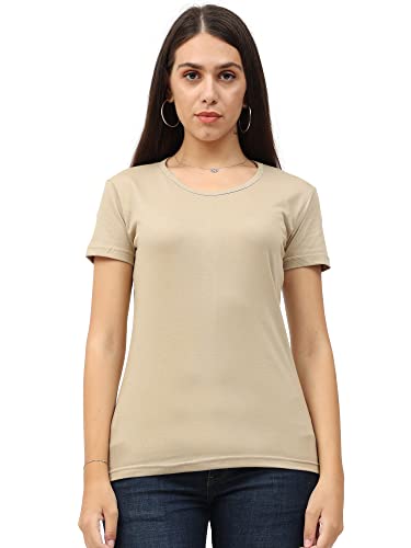 Image of FLEXIMAA Women's Cotton Plain Round Neck Half Sleeve T-Shirt