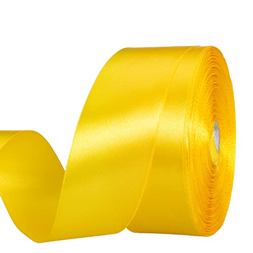 YASEO 1 1/2 Inch Yellow Solid Satin Ribbon for Gift Wrapping 50 Yards