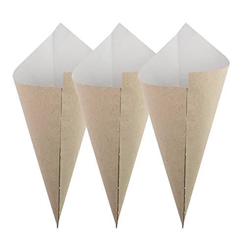 Extiff Lot de 100 Cornets en Carton Recyclé à Marrons Chauds ou Fruits Secs ou Frais 100% Recyclable - Evenement Mariage - (Cornet 21x29)