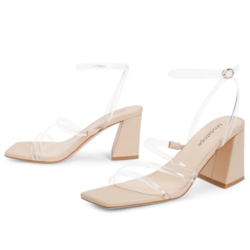 Image of Modatope Women's Heeled Sandals Square Toe Chunky Strappy Heels Prom Shoes | Stable Chunky Heel, Adjustable Ankle Strap, All-Day Comfort Sole, Unique Style For Parties, Proms, Weddings & All Occasions