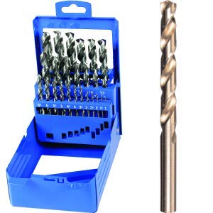 Set di 25 punte HSS-E cobalto 8% corte in scatola di plastica | DIN338, codolo cilindrico